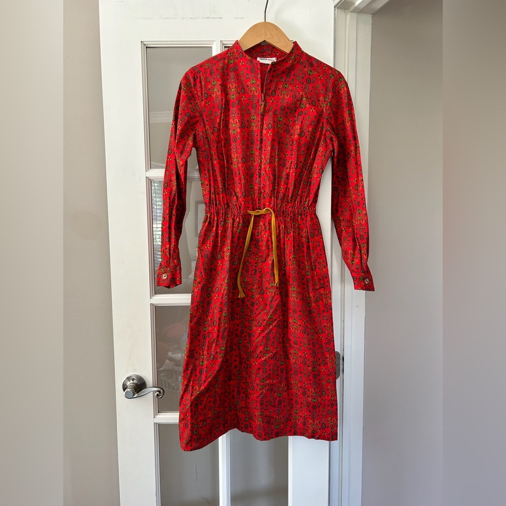 Beautiful Vintage Junior House Red Print Dress Cottagecore S / M 6 / 8 / 10 Boho